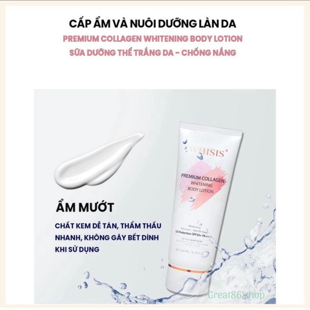 Kem trắng da body Great86 kem body Whisis dưỡng trắng, chống nắng SPF 50+, dưỡng ẩm,nâng tone 200ml
