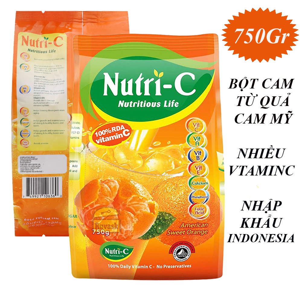 Bột Cam Hòa Tan Nutri-C -  Nhập Khẩu Indonesia 750g, Nhiều Vitamin-C Giúp Tăng Sức Đề Kháng