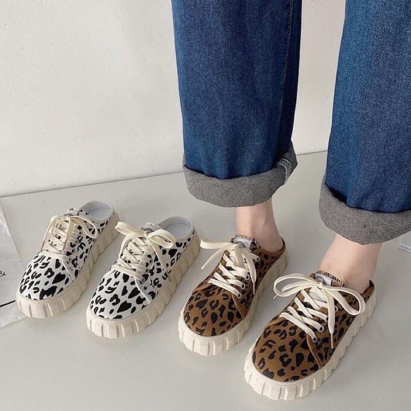 Giày lười thể thao canvas hoạ tiết da beo ulzzang