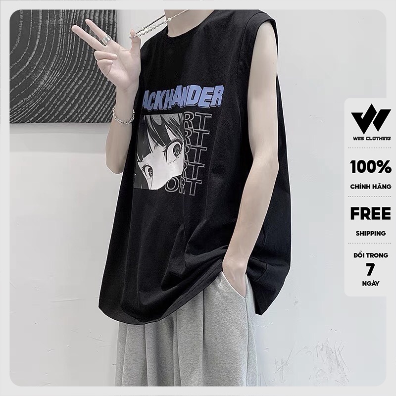 Áo thun ba lỗ WIIS unisex form rộng sát nách BACKHANDER thời trang nam nữ oversize