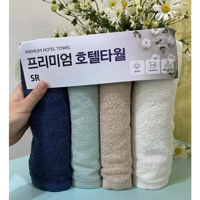 Khăn tắm Face Premium - hàng xuất Hàn dư xịn, chất cotton 100%. Set 4 chiếc màu ngẫu nhiên