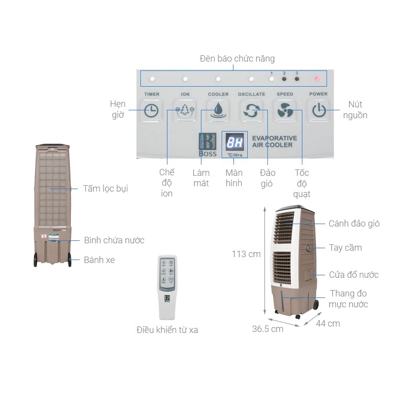 Quạt điều hòa  (Quạt hơi nước) không khí Boss S-101 - Hàng Chính Hãng