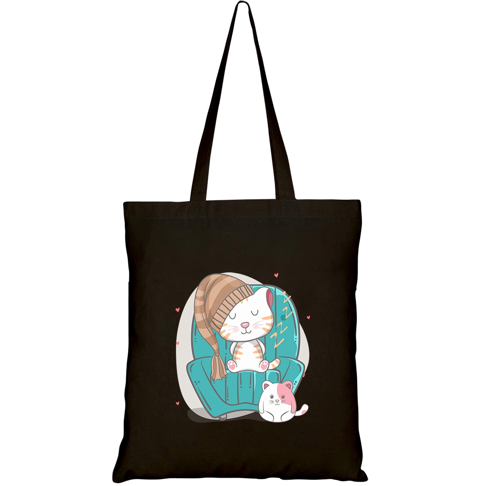 Túi vải tote canvas HTFashion in hình cute cat seamless pattern illustration card HT219