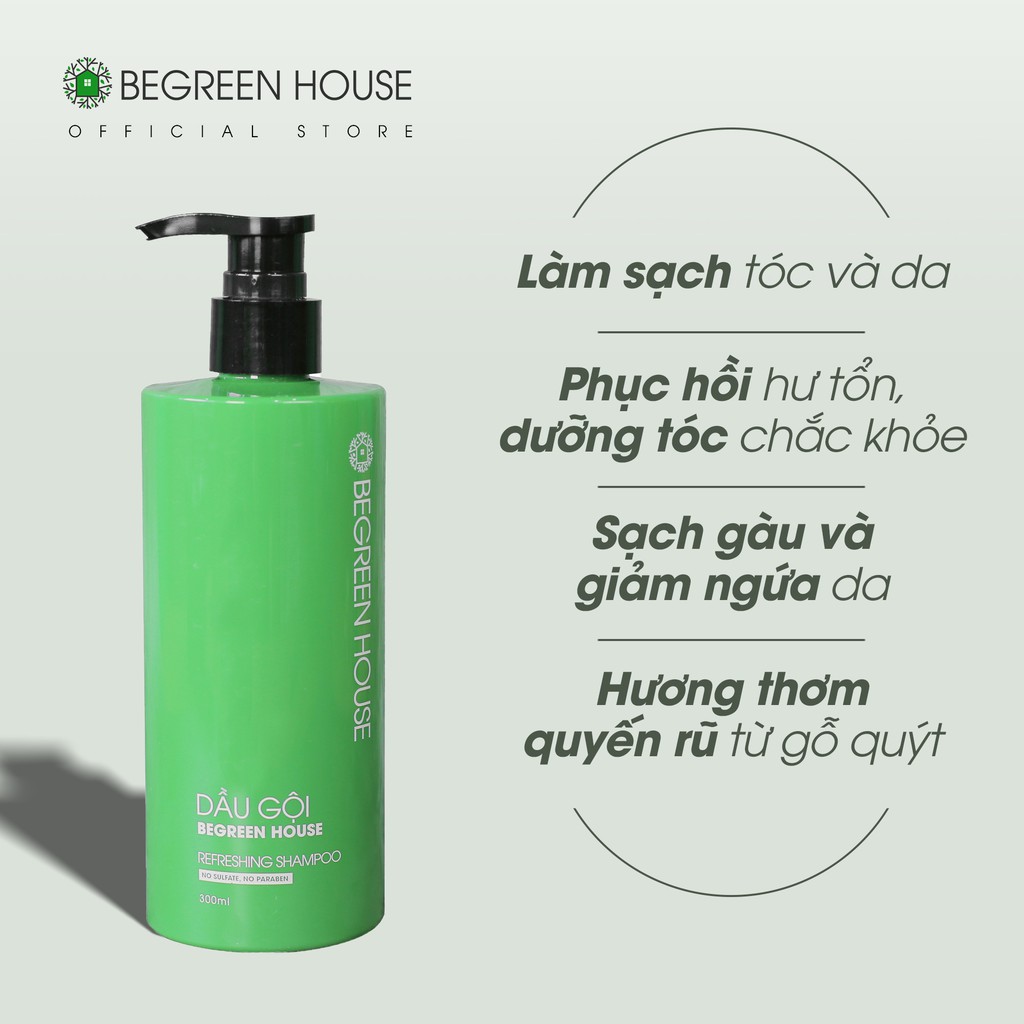 Dầu gội đầu Begreen House 300ml giúp thư giãn, mọc tóc, giảm ngứa da đầu, ngăn vảy gàu