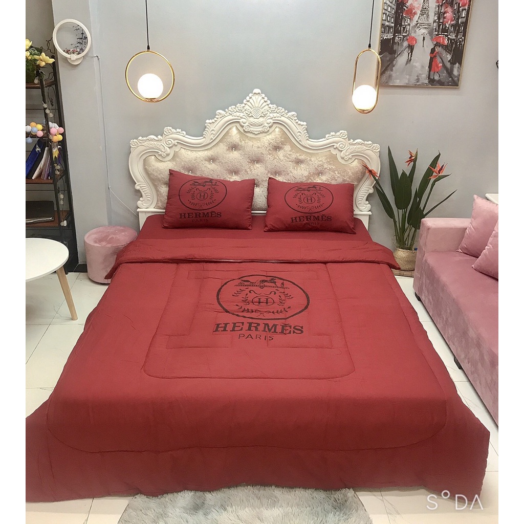 Bộ 5 Món Chăn Ga Gối Đũi Thương Hiệu Chăn Chần Bông Cao Cấp