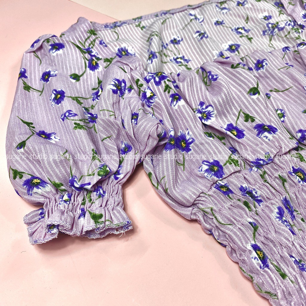 Áo ngắn tay croptop cổ vuông hoạ tiết hoa nhí SUGARIE (ảnh thật) | BigBuy360 - bigbuy360.vn