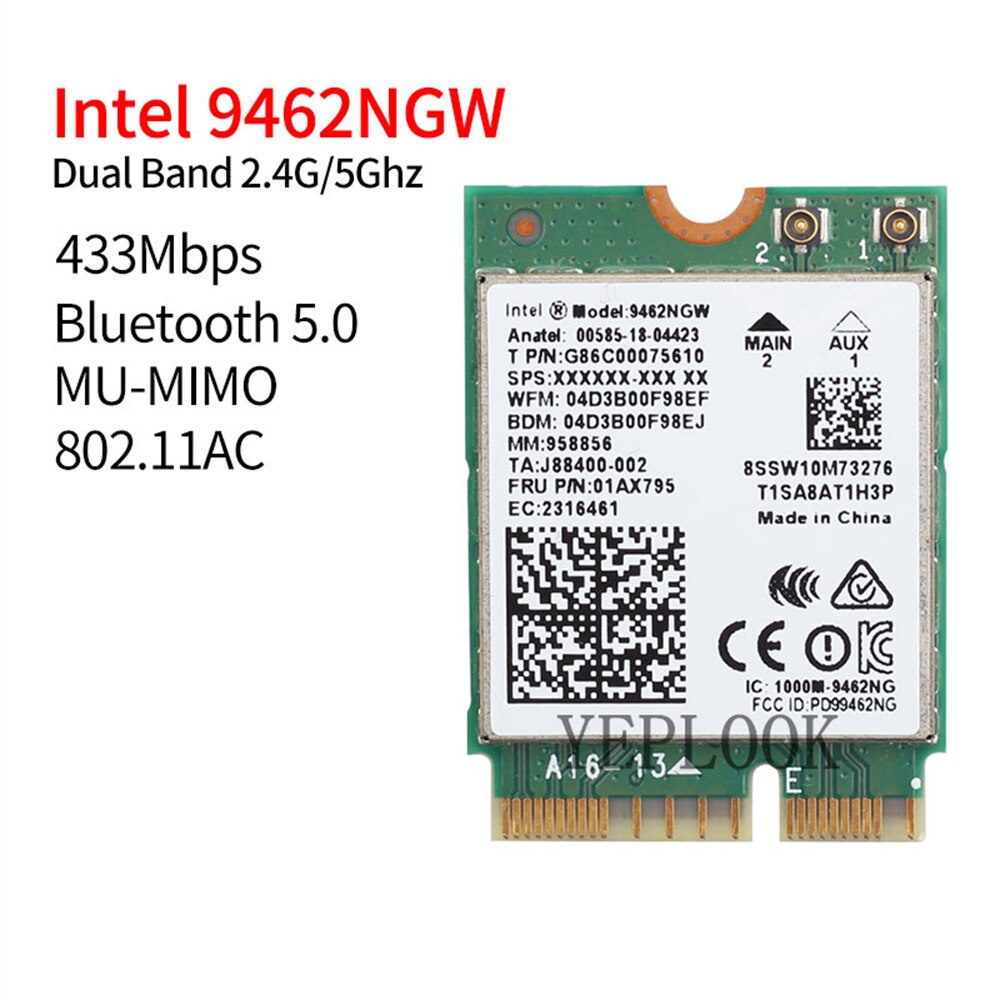AC9462 9462NGW 9462AC 433Mbps 2.4G / 5GHz BT5.0 Thẻ Wifi cho Win10
