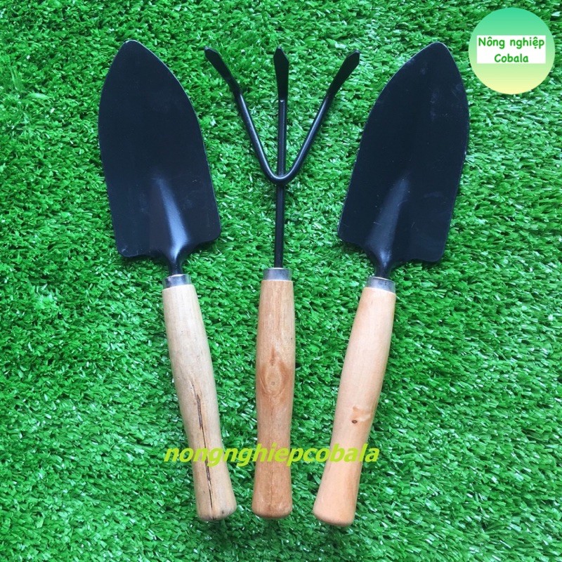 Bộ Dụng Cụ Làm Vườn 3 Món Cán Gỗ Tiện Lợi, Dễ Sử Dụng (Cán Gỗ Lớn)