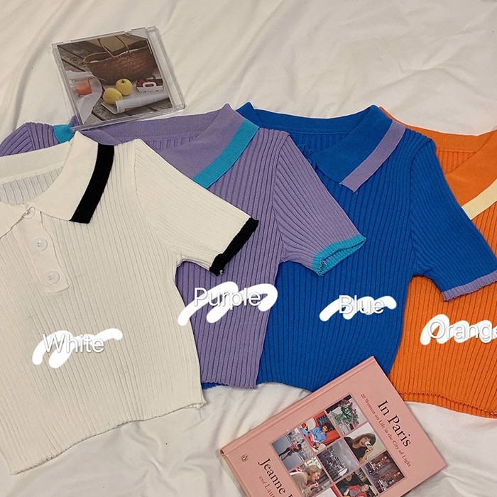 Áo thun tay ngắn cổ polo thời trang Hàn Quốc cho nữ