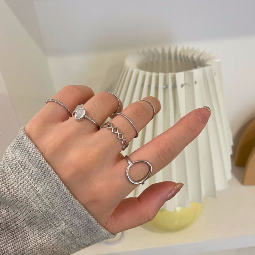 Bộ 7 chiếc nhẫn đeo khớp ngón tay có kiểu hình dây xích và kiểu đính đá mắt mèo thời trang Hàn Quốc