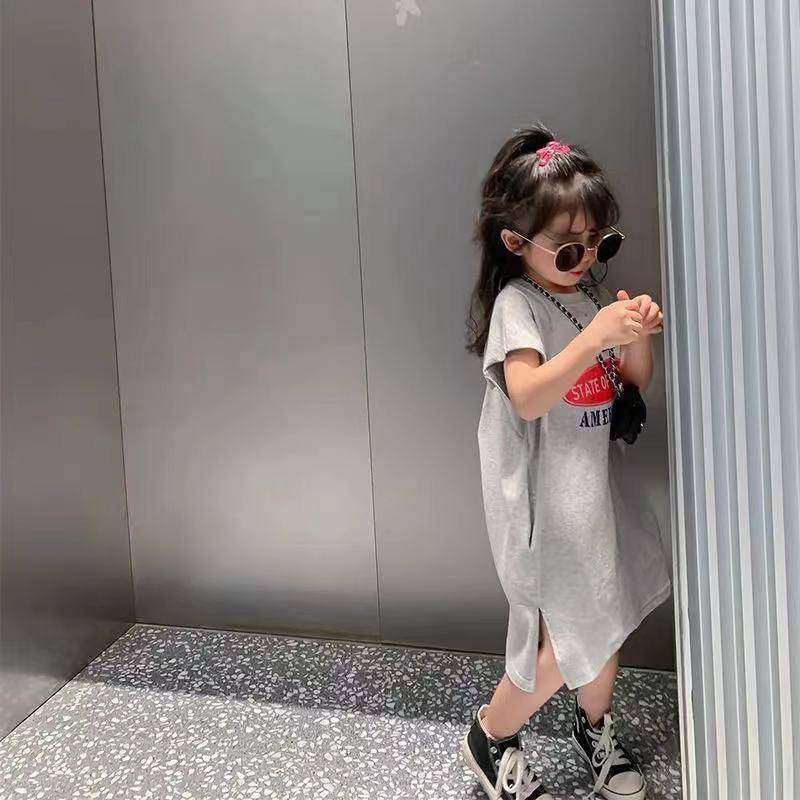 Áo Thun Cotton Trơn Ngắn Tay In Chữ Thời Trang Mùa Hè Hàn Quốc Hàng Mới Dành Cho Bé Gái