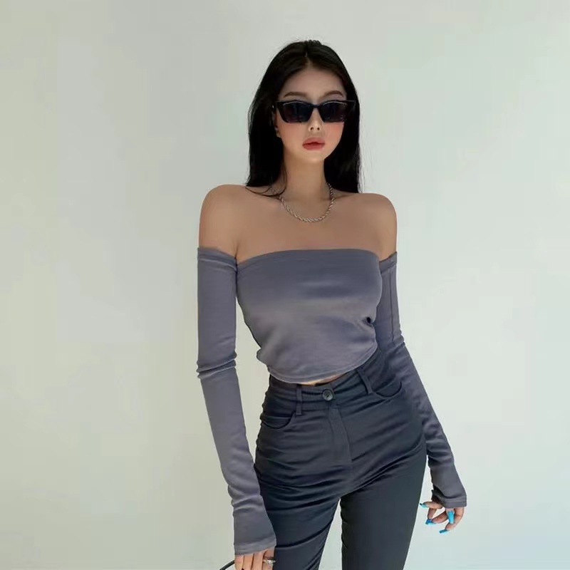 Crop top Dệt kim cắt sexy skinny dài tay bandeau top