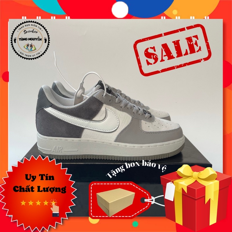 Af1 xám đen da lộn, giày sneaker thể thao, da nhăn đế khâu lót nhung 11
