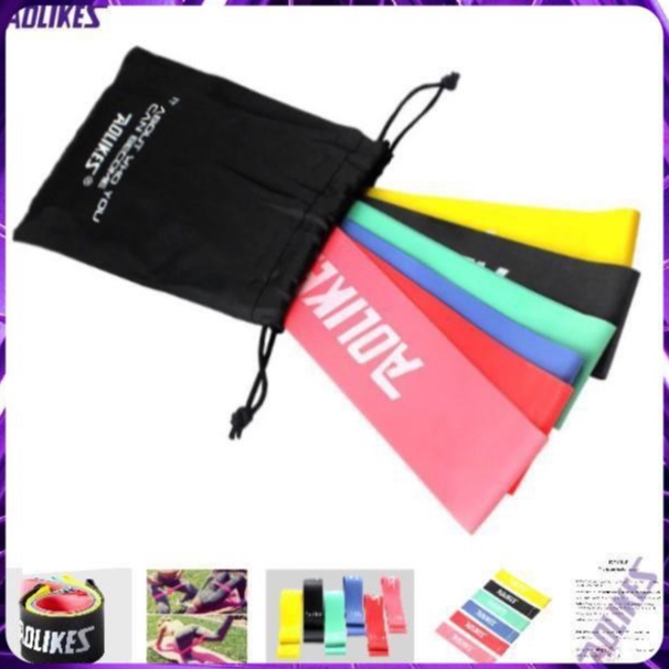 Bộ 6 dây đàn hồi kháng lực Aolikes ld 3601 miniband cao su tập mông chân hông eo bụng đùi fitness gym thể hình