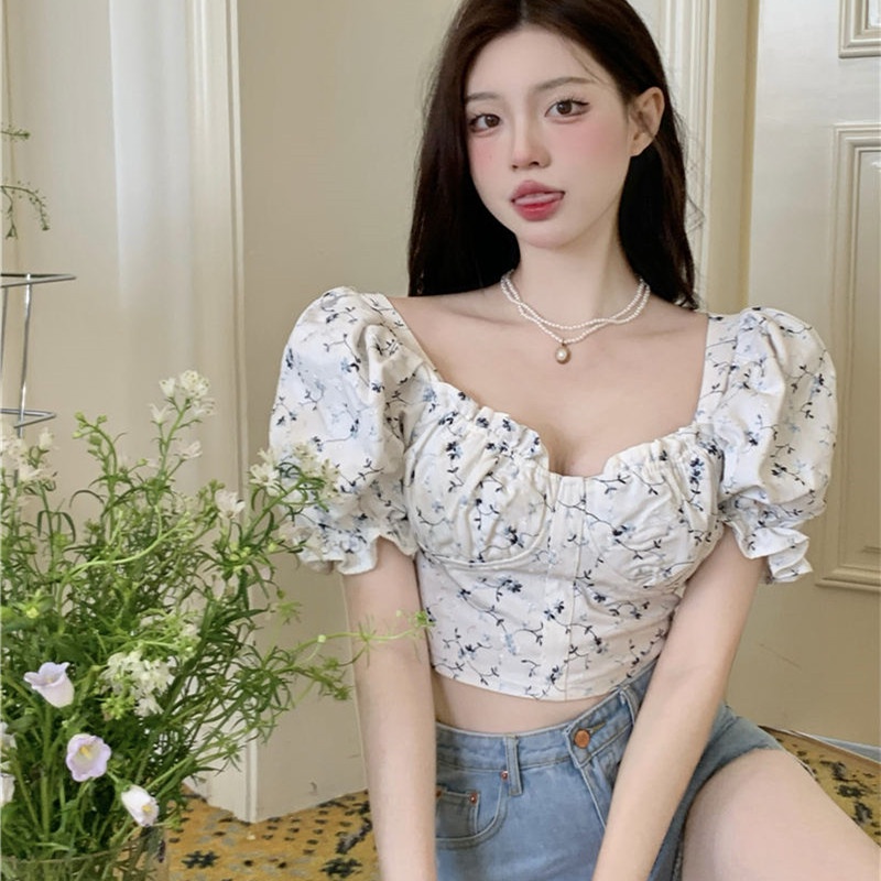 Áo Sơ Mi Dáng Ôm In Hoa Tươi Trẻ Ngọt Ngào Dành Cho Nữ