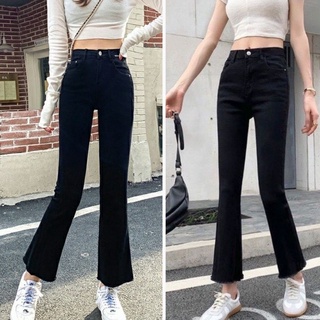 Quần Kaki Jean Ống Loe Cạp Cao Trắng Và Đen Chất Vải Bò Co Giãn 4 Chiều Phong Cách Hàn Quốc 442 046 589