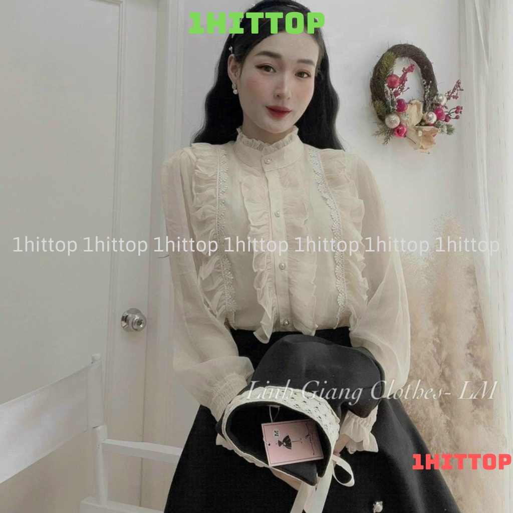 áo sơ mi tơ 2 lớp , áo sơ mi tay bồng nút ngọc hàng QCCC loại 1 A0007  kaca 1hittop