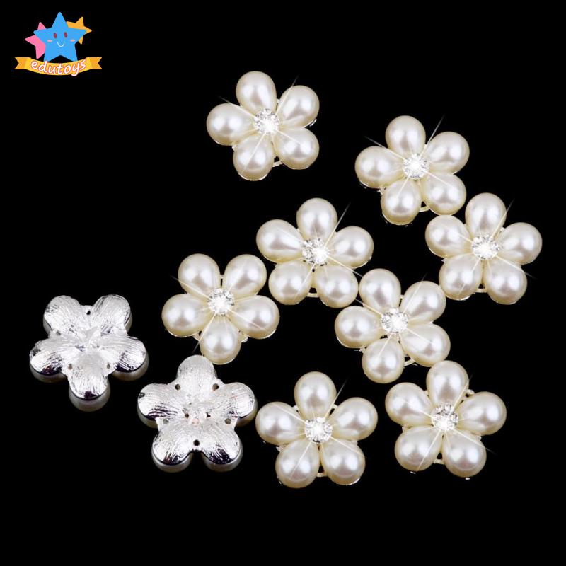 Set 10 Nút Hoa Đính Đá / Ngọc Trai Giả / Kim Cương Giả Dùng Trang Trí Bó Hoa Cưới DIY