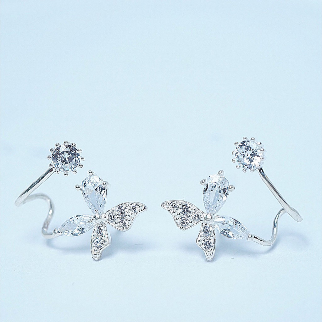 Bông tai bạc đeo vành tai cho nữ kiểu dáng cánh bướm, khuyên tai nữ bạc ta 925 sáng đẹp