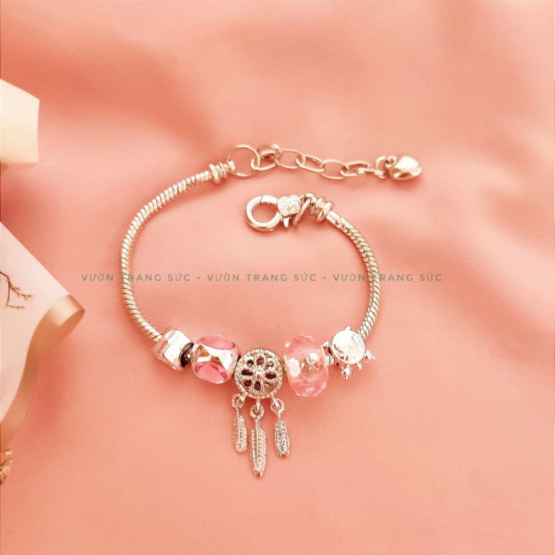 Vòng tay nữ bạc Thái - Lắc tay nữ bạc Thái charm pha lê Dream Catcher Vườn Trang Sức VTSVT00230