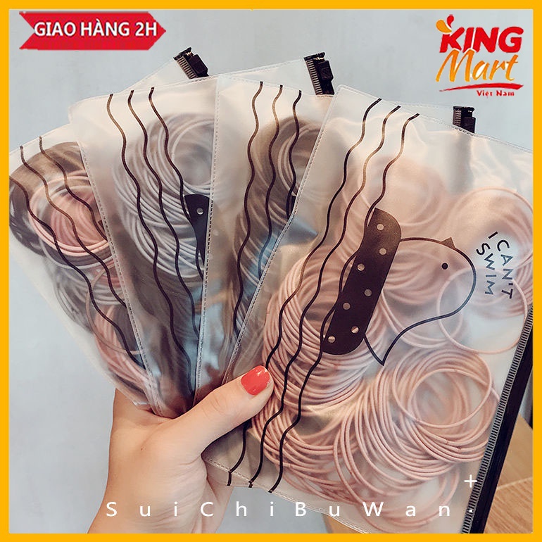 Túi 100 Dây Thun Buộc Tóc Co Giãn Nhiều Màu Trơn Phong Cách Hàn Quốc
