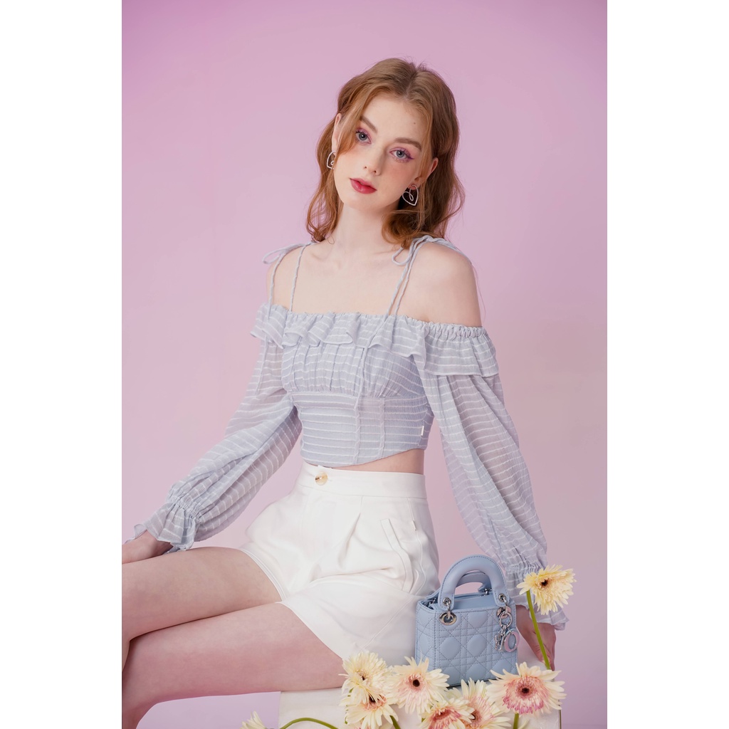 Áo kiểu nữ Méo shop hai dây trễ vai bèo nhún phong cách Hàn Quốc Kandy