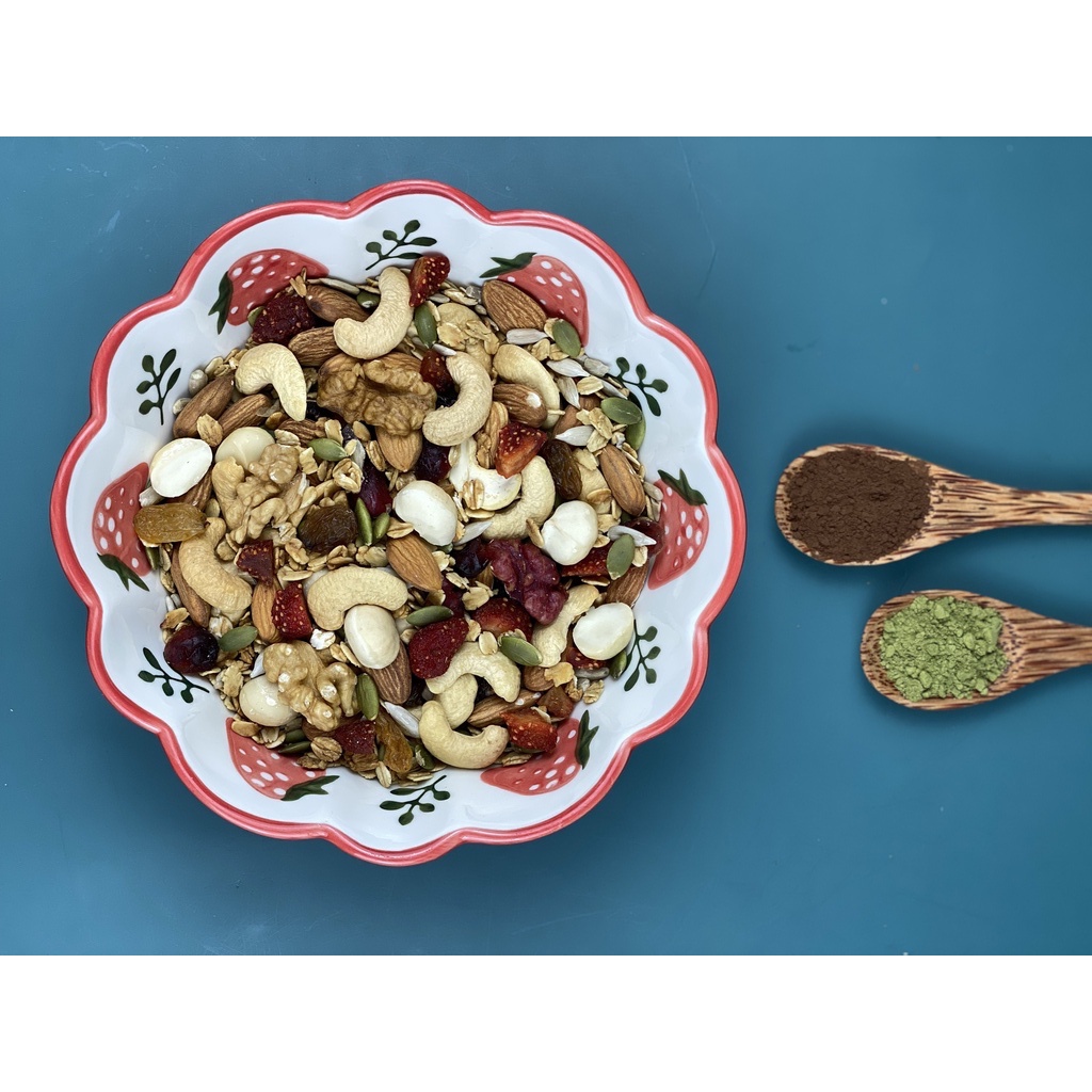 Ngũ cốc Granola siêu nhiều Hạt Quả 500g. 4 hương vị matcha, chocolate, không yến mạch