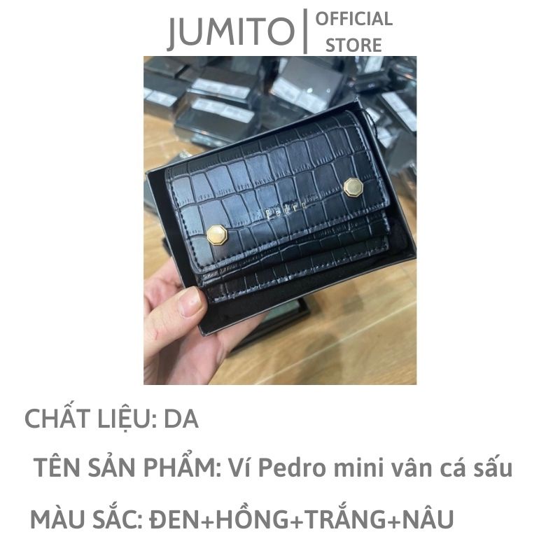 Ví Pe.dro mini vân cá sấu gập gọn nhiều ngăn đựng thẻ phối nút đẹp mới lạ JUMITO T1.075.HO