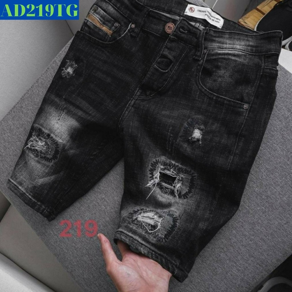Quần short nam tenji sh229tj short jean nam đen chất bò co dãn rách xước thêu phong cách tenji store 8