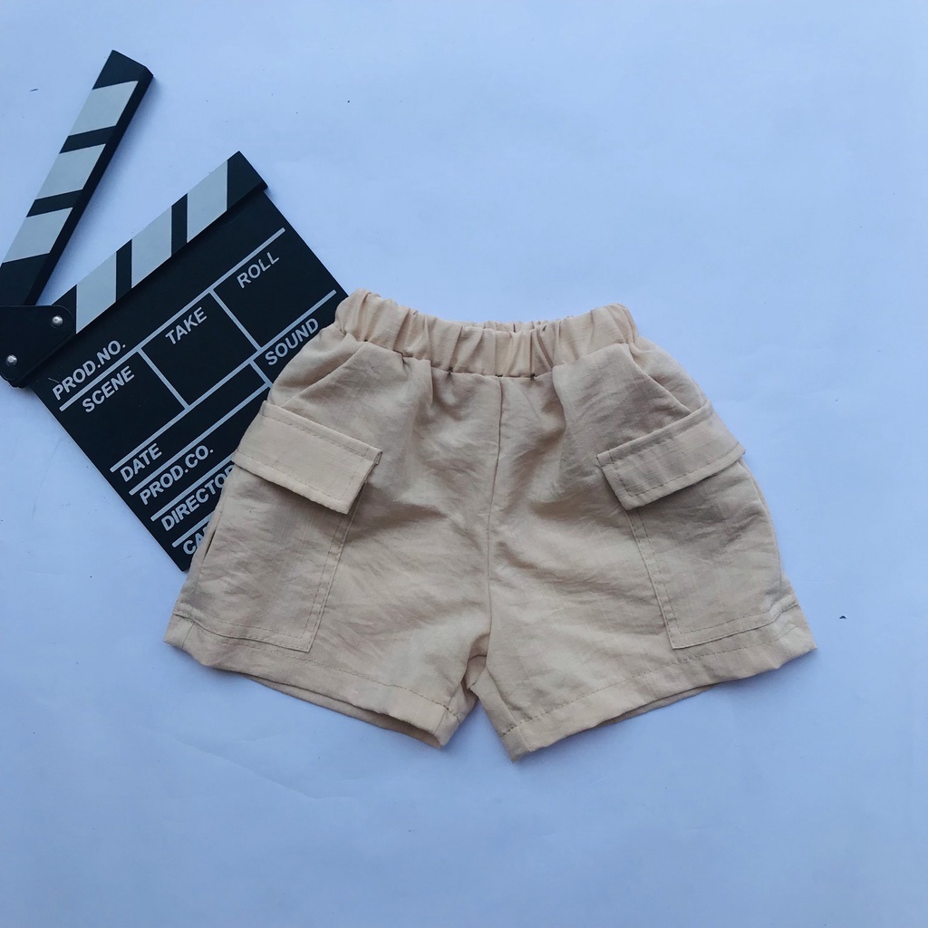 Quần Short , Quần Đùi Túi Hộp Cho Bé Trai Bé Gái Vải Đũi Mát Nhẹ Size 10-35kg