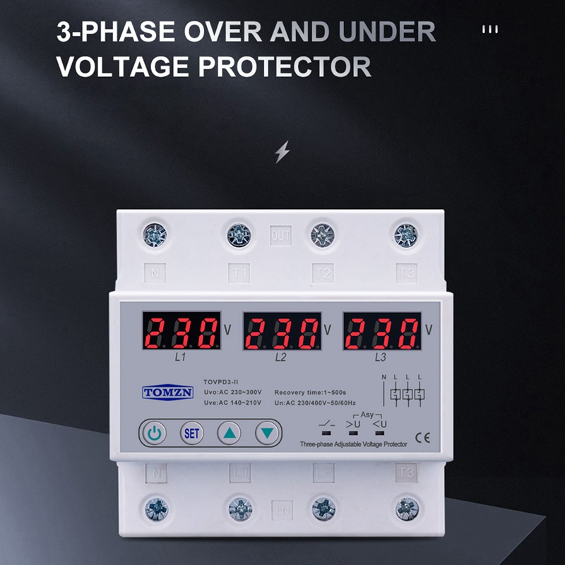 Thiết Bị Bảo Vệ Điện Áp 63A 380V TOMZN Ba Pha Có Thể Điều Chỉnh