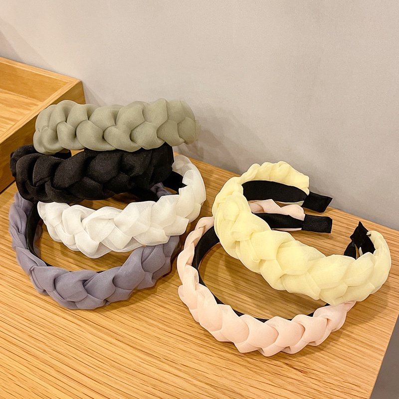 Băng Đô Cài Tóc Vải Satin Lưới Màu Trơn Không Trượt Phong Cách Vintage Cho Nữ