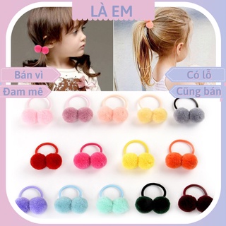 Set 2 dây cột tóc đính cục bông xinh xắn cho bé gái