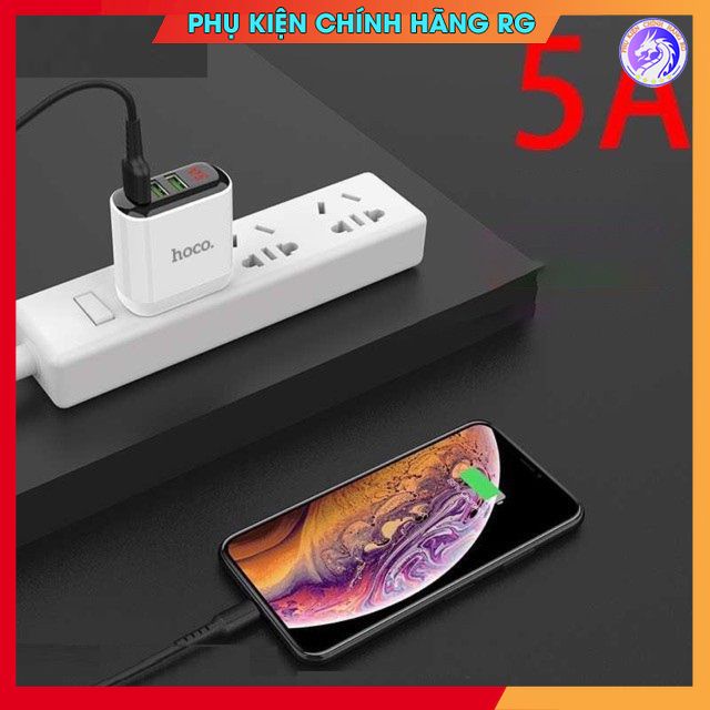 Cốc sạc Hoco HK1 chính hãng củ sạc 3 cổng có màn LCD hiển thị dòng điện cóc sạc nhanh bảo hành 1 năm