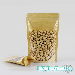 100 cái túi zipper size 15x22cm túi zip giấy kraft vàng 1 mặt trong suốt, chất lượng cao, mẫu 04