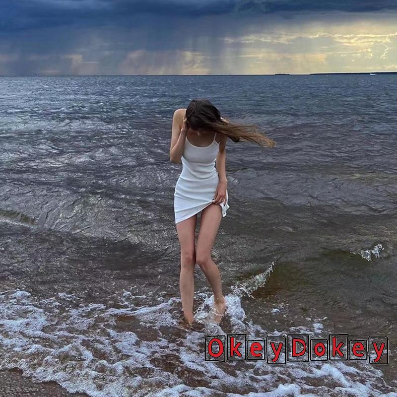 Đầm Hai Dây Mini Ôm Dáng Màu Trơn Có Gân Màu Sắc Cho Nữ