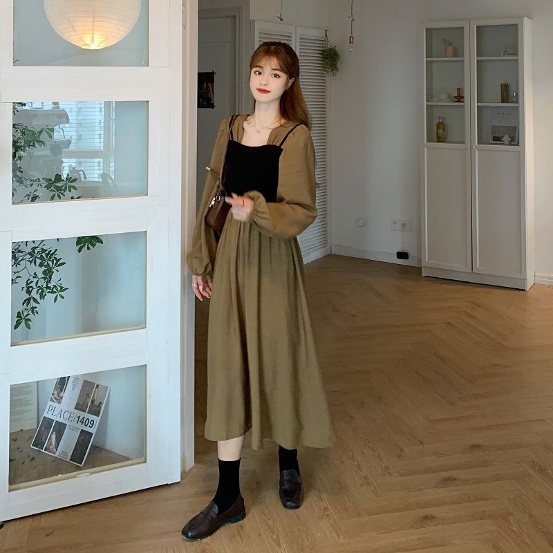 Đầm midi cổ vuông thiết kế mới thời trang Hàn Quốc