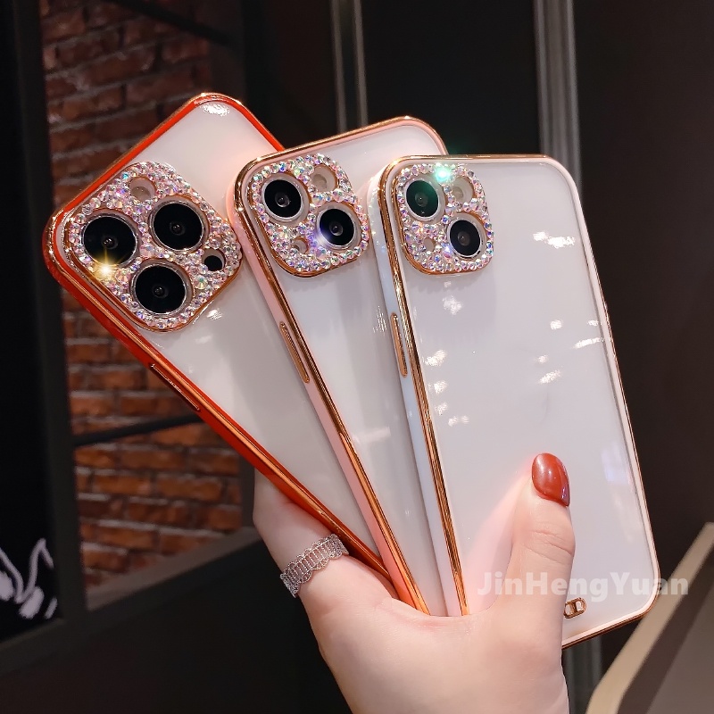 Ốp Điện Thoại Dẻo Trong Suốt Mạ Màu Lấp Lánh Sang Trọng Cho Iphone 13 12 11 Pro Max Mini XR X XS 7 8 Plus SE 20