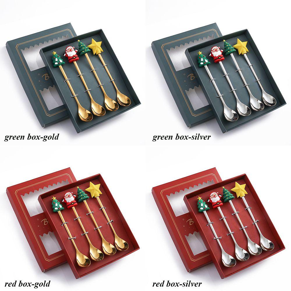Set 4 Muỗng Ăn Kem Bằng Thép Không Gỉ Hình Ông Già Noel