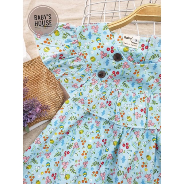 Đầm hoa tiểu thư công chúa chất thô hàn mềm mịn kết hợp nút gỗ