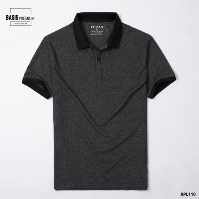 Áo thun polo nam màu muối tiêu phối cổ đen, Basis APL110 Cực Đẹp . . . ' ' ' hot *
