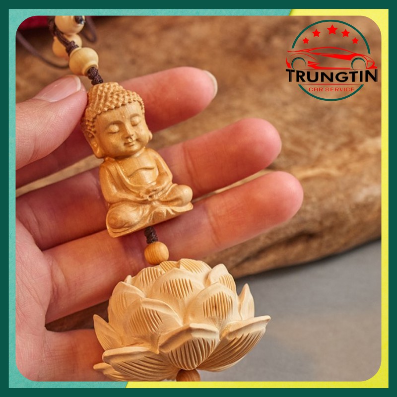 Khánh Liên hoa Treo xe hơi xe ô tô Trang Trí Dây Treo phong thủy Phật Gỗ Hoàng Dương.