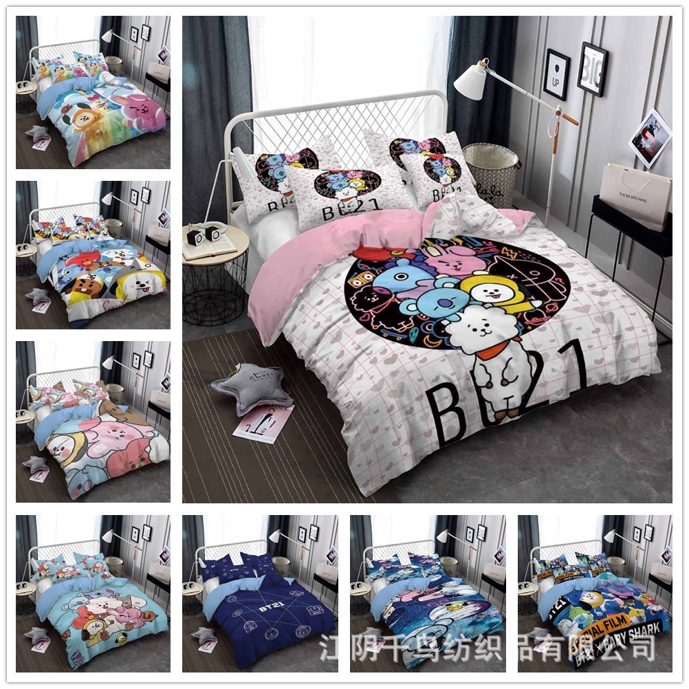 Bts Bt21 Bộ Chăn Ga Và Vỏ Gối Họa Tiết Hoạt Hình Bt21 Xinh Xắn