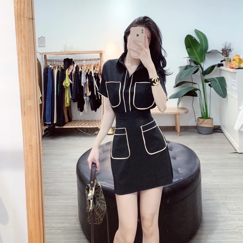 váy body túi cổ sơ mi