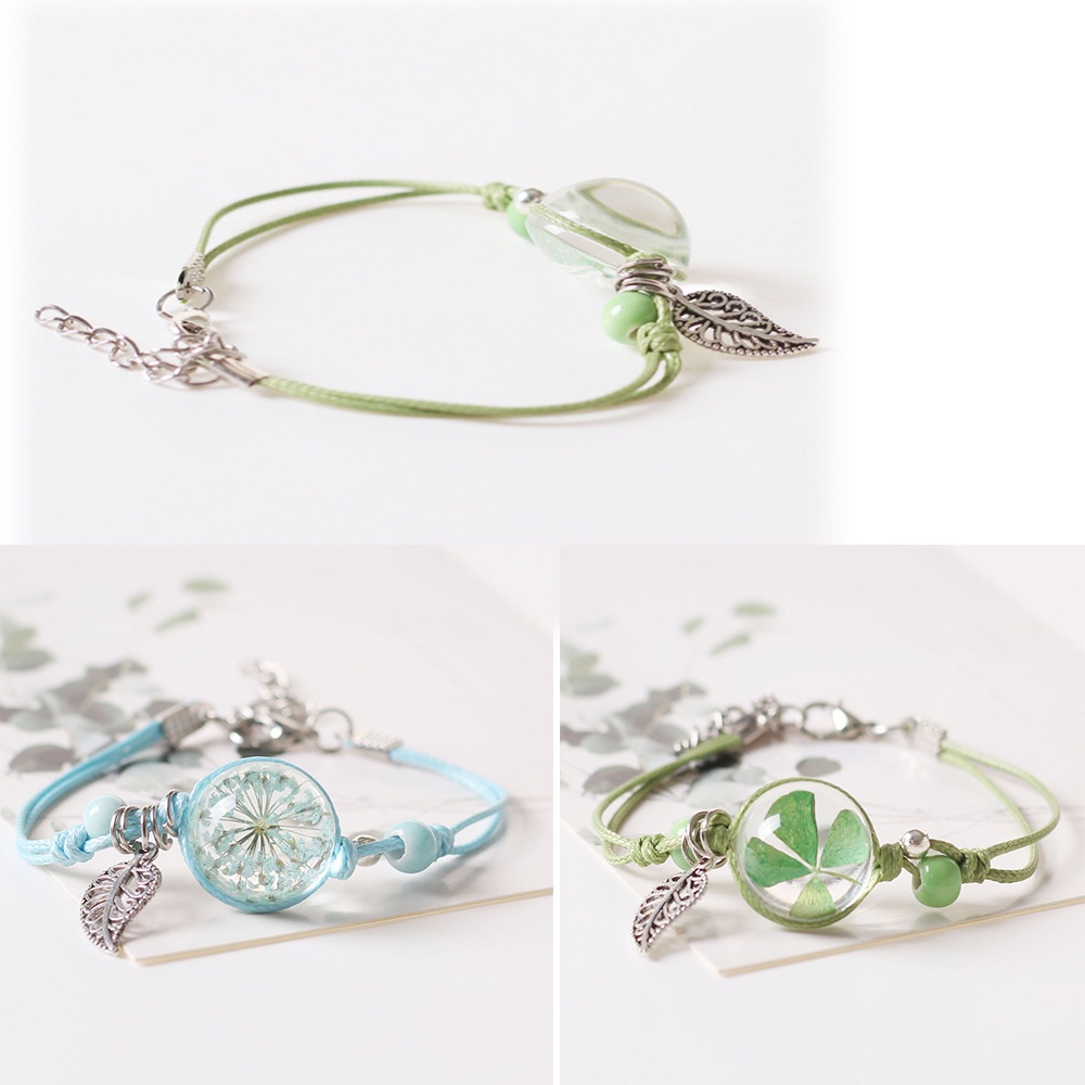 Vòng tay dây bện đính hạt sứ 20cm kiểu dáng Hàn Quốc thanh lịch cho nữ