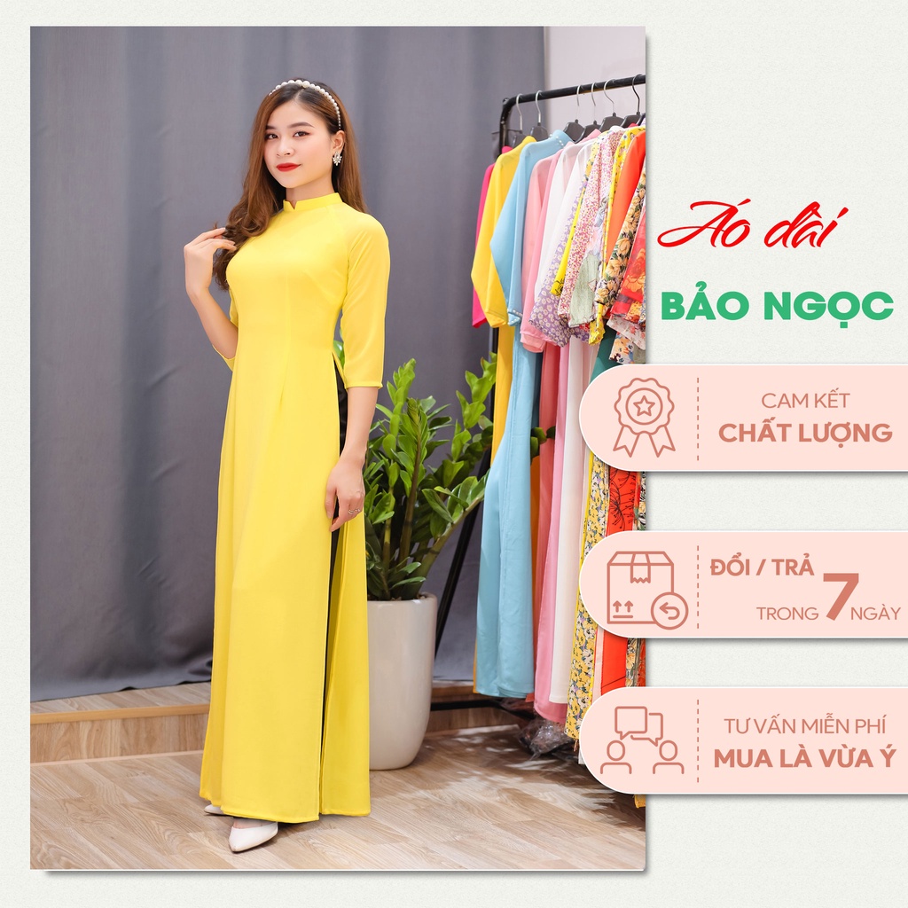 Áo Dài Truyền Thống, Màu Vàng Chanh, Lụa Chiffon Cao Cấp, Không Nhăn, Không Xù