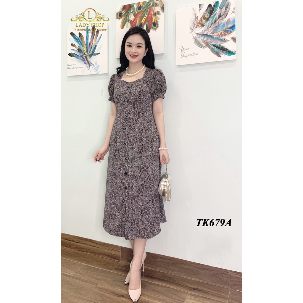 Váy đầm trung niên Ladyshop thiết kế lụa nhật đính cúc xẻ chân thời trang cao cấp TK679 | BigBuy360 - bigbuy360.vn