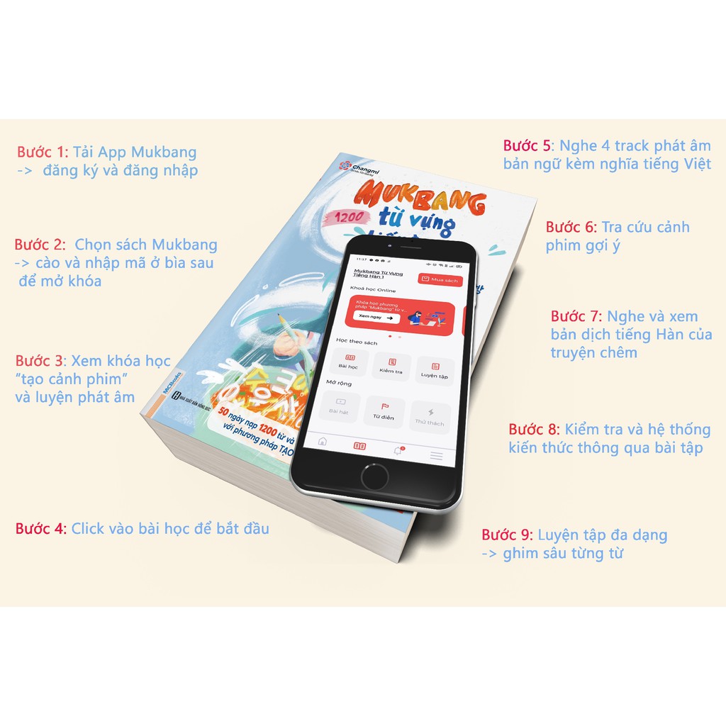 Sách - Mukbang 1200 Từ Vựng Tiếng Hàn Tổng Hợp Cho Người Mới Bắt Đầu(Tập 2)Kèm Học Trên App Tặng Sổ Tay
