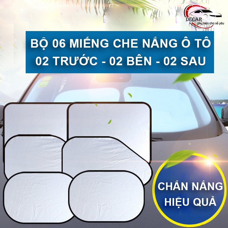 Bộ 6 miếng che nắng trước, bên và sau trong ô tô tráng bạc cao cấp, tấm dụng cụ chắn nắng xe hơi,rèm che nắng có nút dán