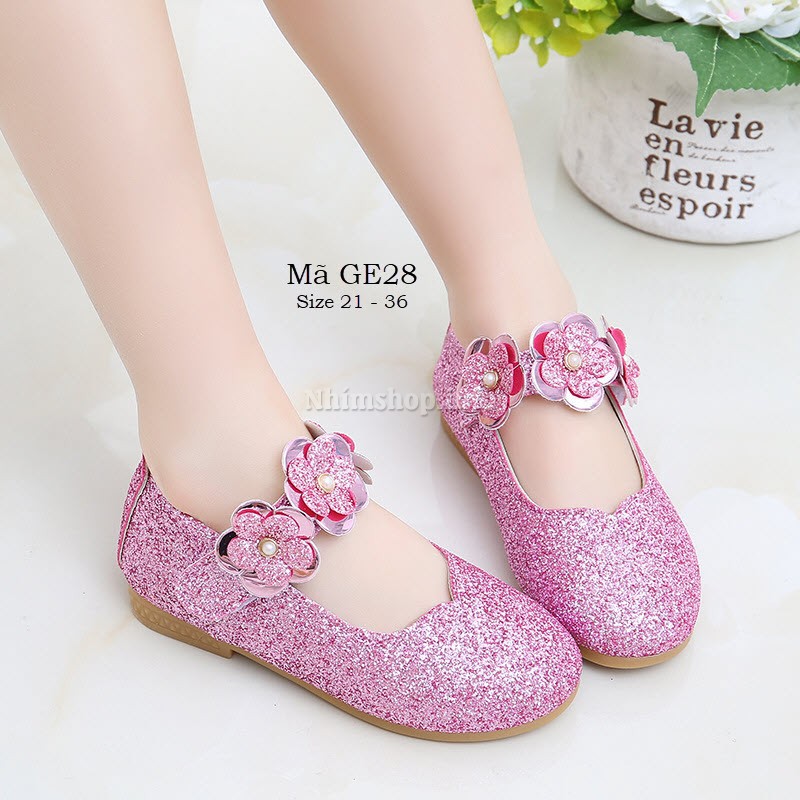 Giày búp bê cho bé gái nhũ hồng lấp lánh mix váy công chúa  siêu xinh GE28 - full size 1  - 12 tuổi